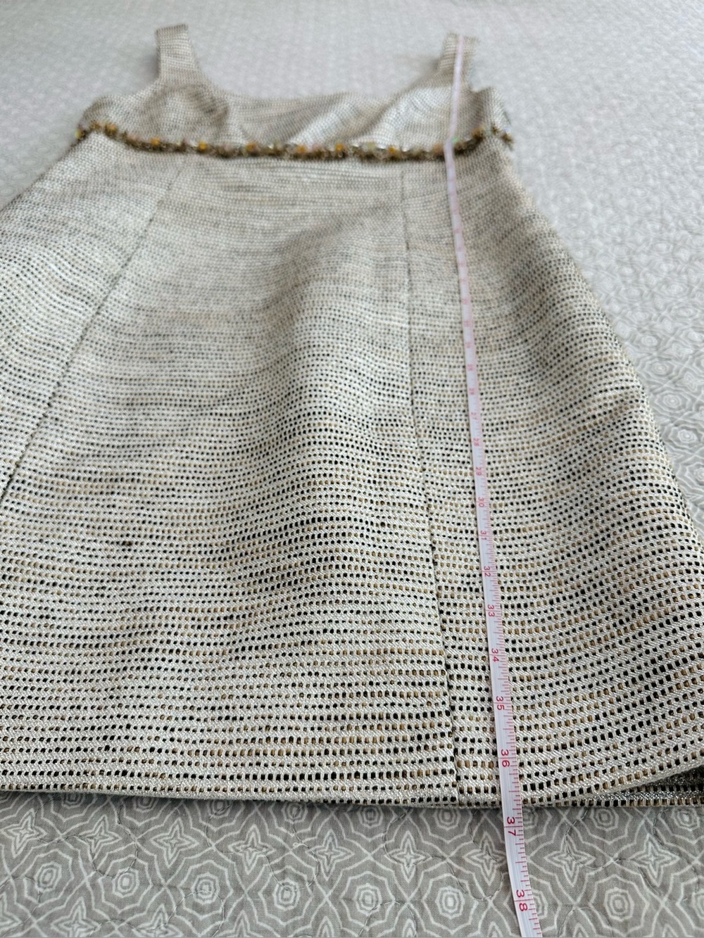 Trina Turk Metallic Tweed Garreth Shift Dress Beaded Embellished Sequins Size 10 - Picture 12 of 14
